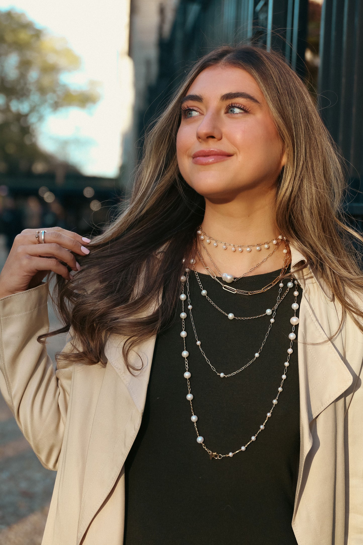 Long Pearl Chain Necklace