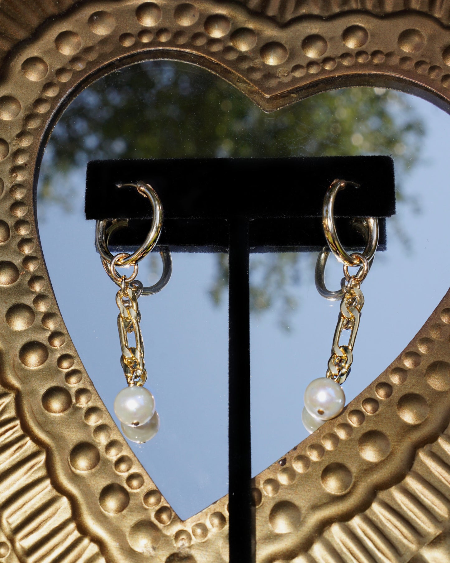 Pearl Hoop & Chain Earrings