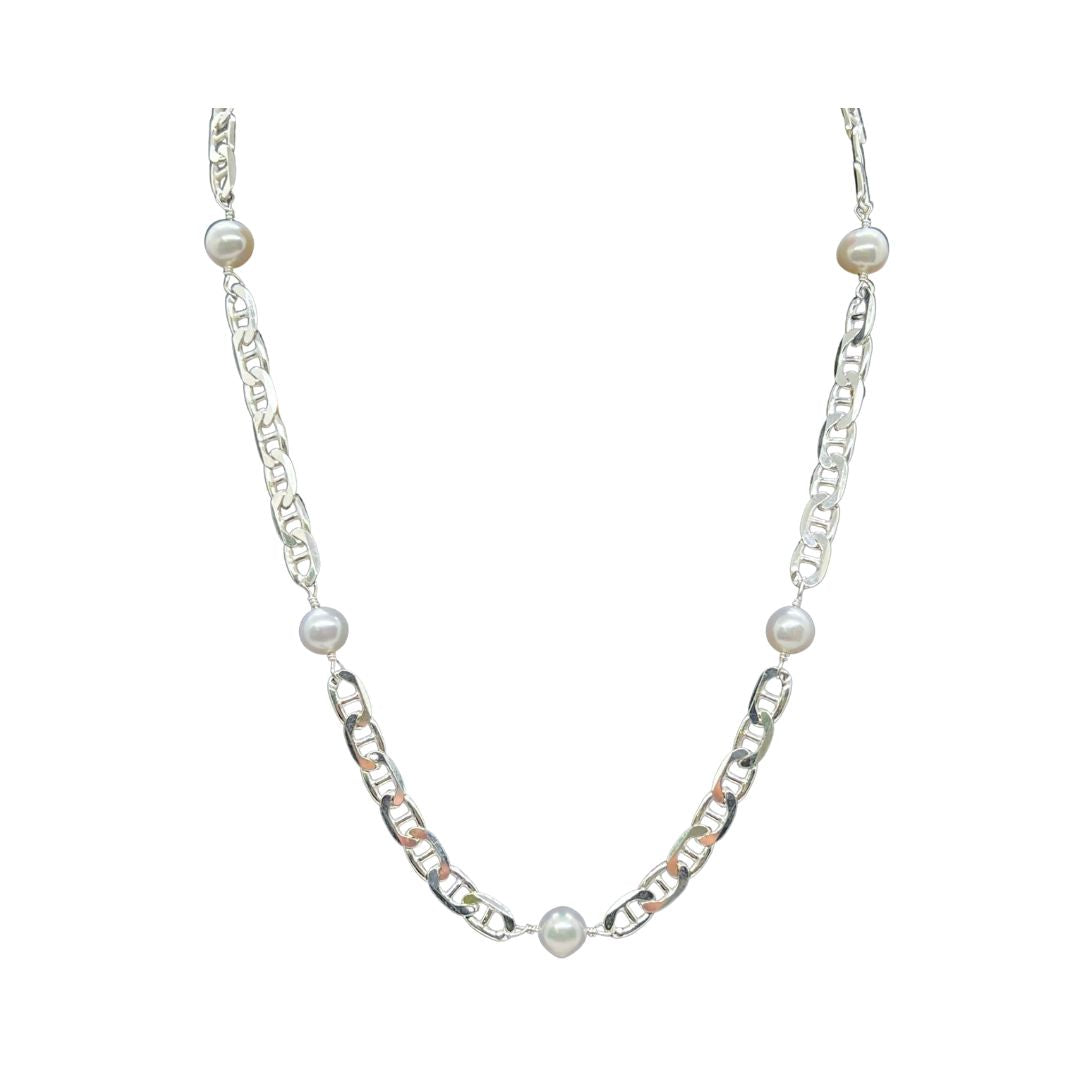 Anchor Chain & Pearl Necklace