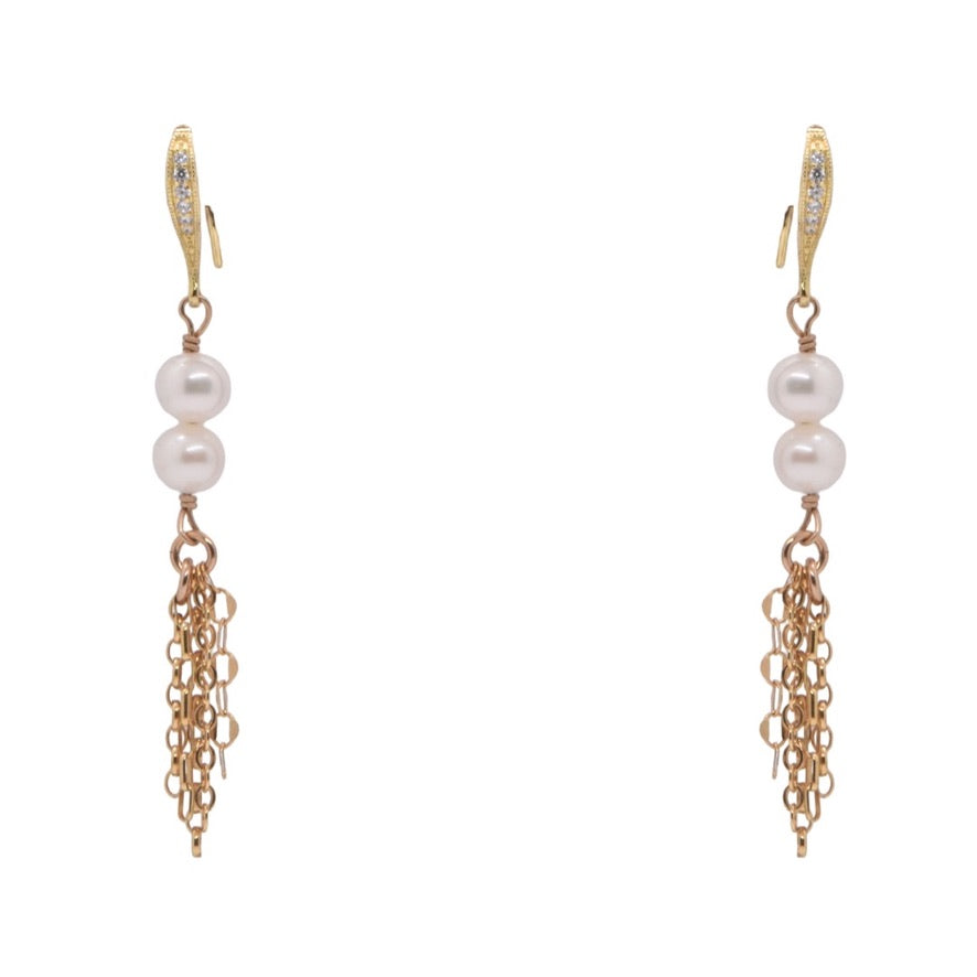 Double Pearl Dangle Earrings