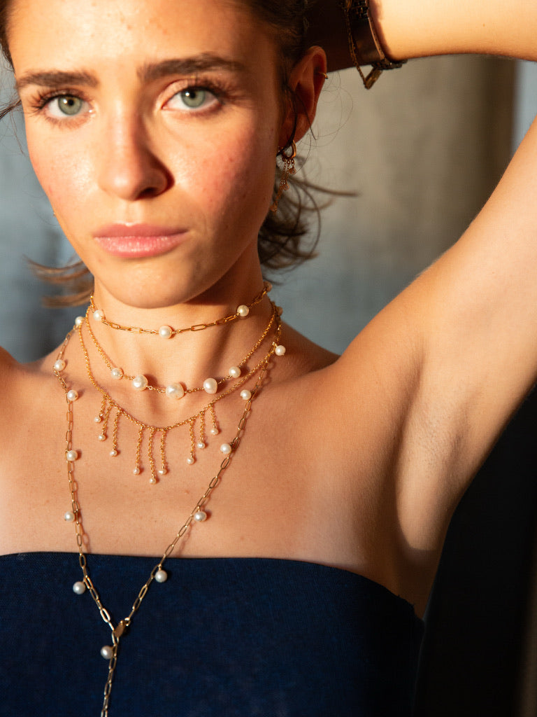 Pearl Chain Gold Necklace