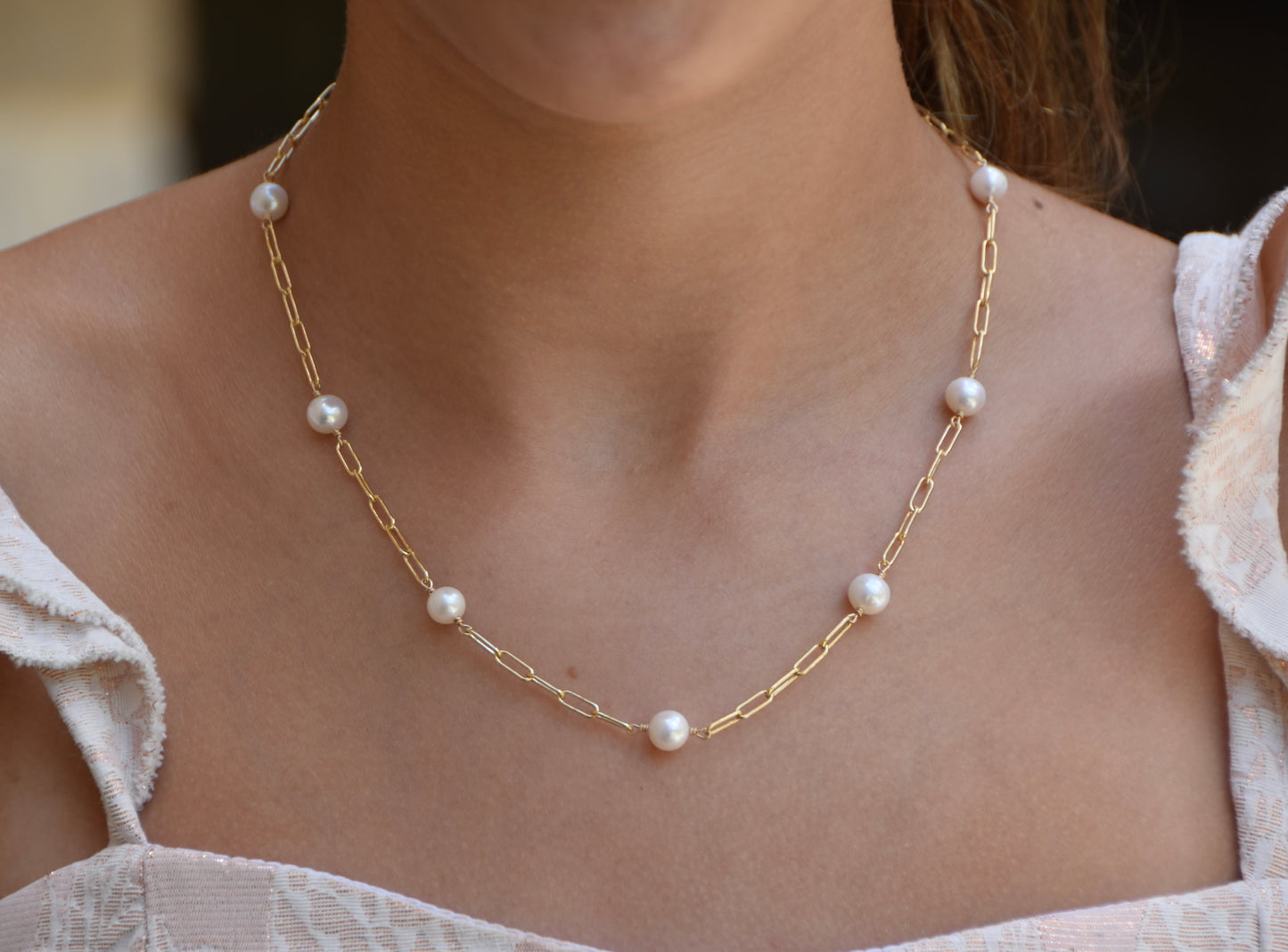 Pearl Chain Gold Necklace
