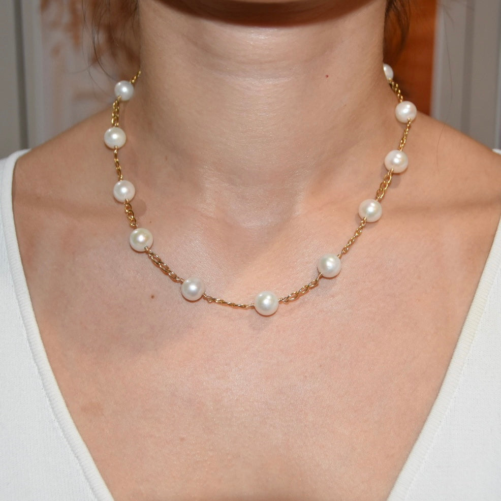 Pearl Curb Chain Choker Necklace