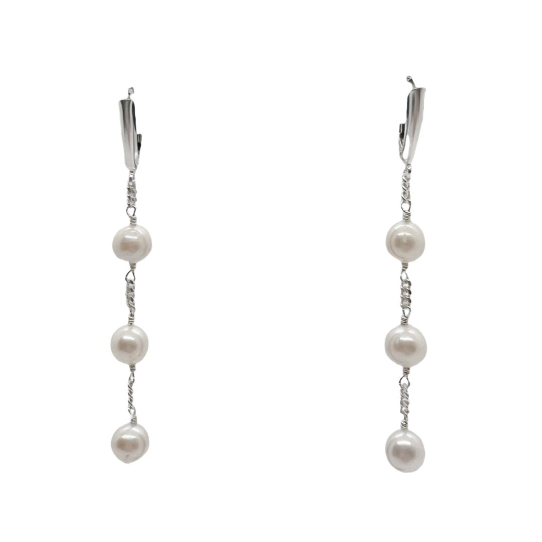 Triple Pearl Silver Earring