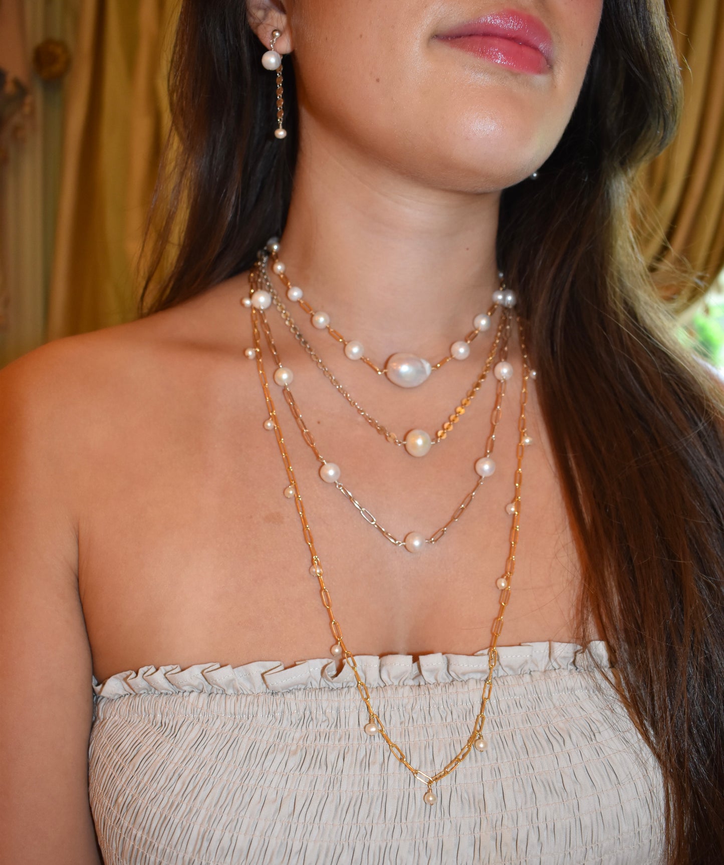 Silver Pearl & Chain Necklace
