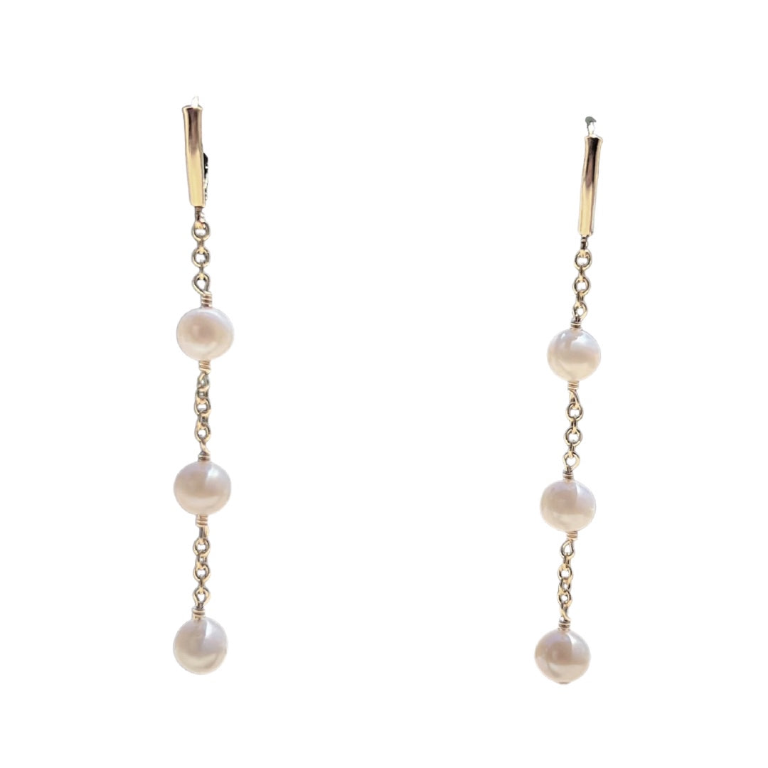 Triple Pearl Gold Earring