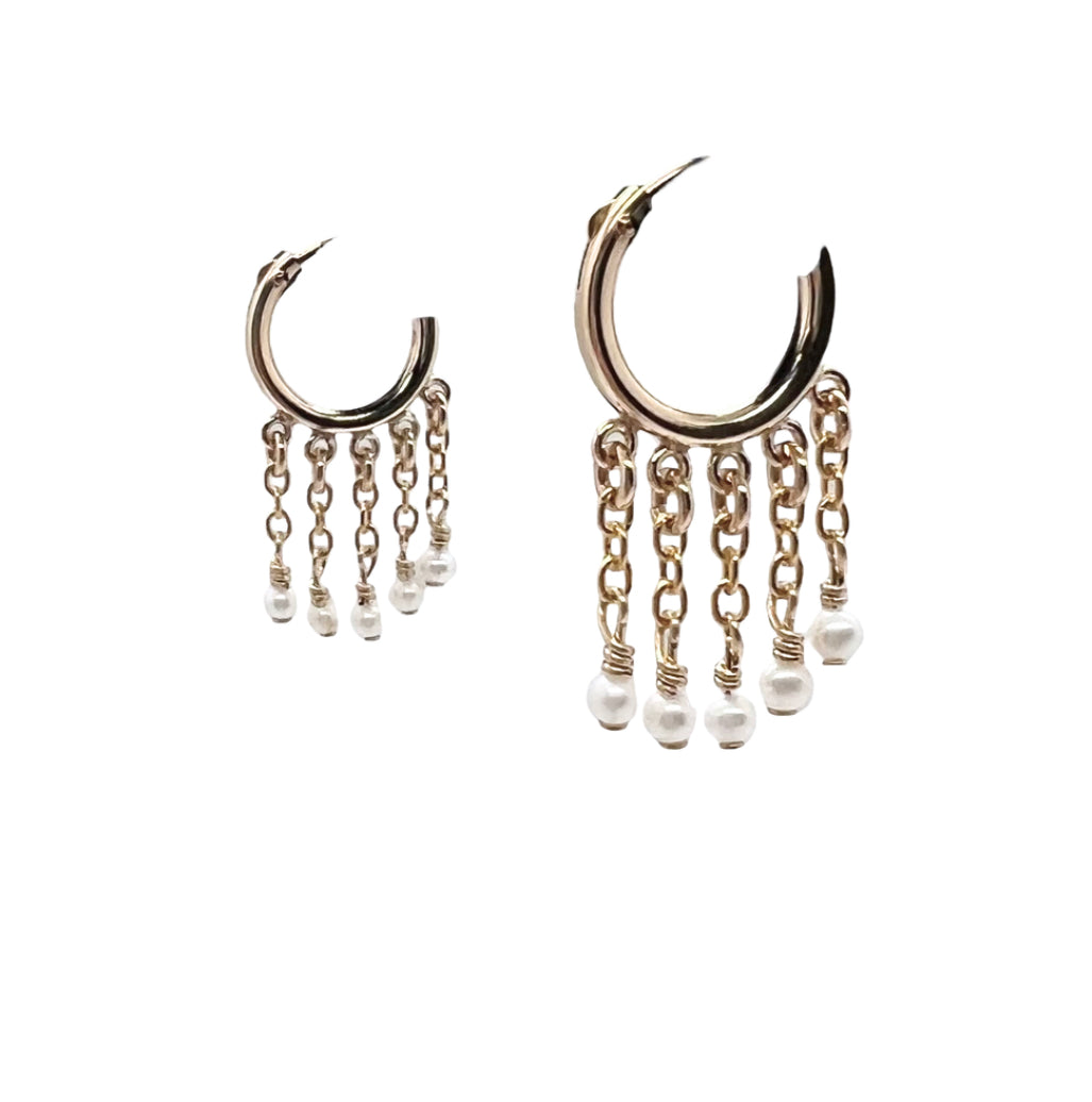 Five Chain Pearl Waterfall Earrings