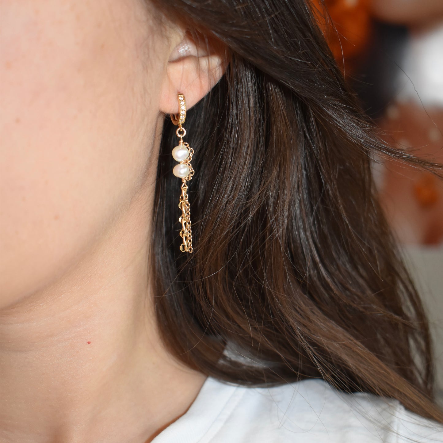 Petite Chain Wrapped Pearl Earrings