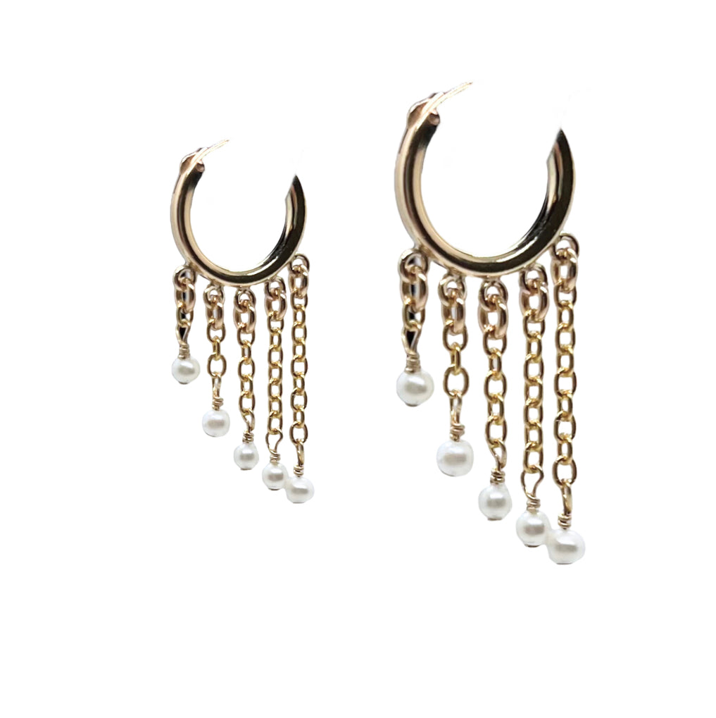 Five Chain Pearl Waterfall Earrings