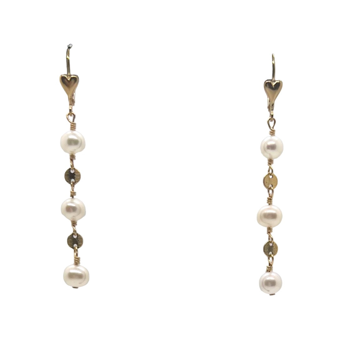 Heart Pearl Chain Earrings