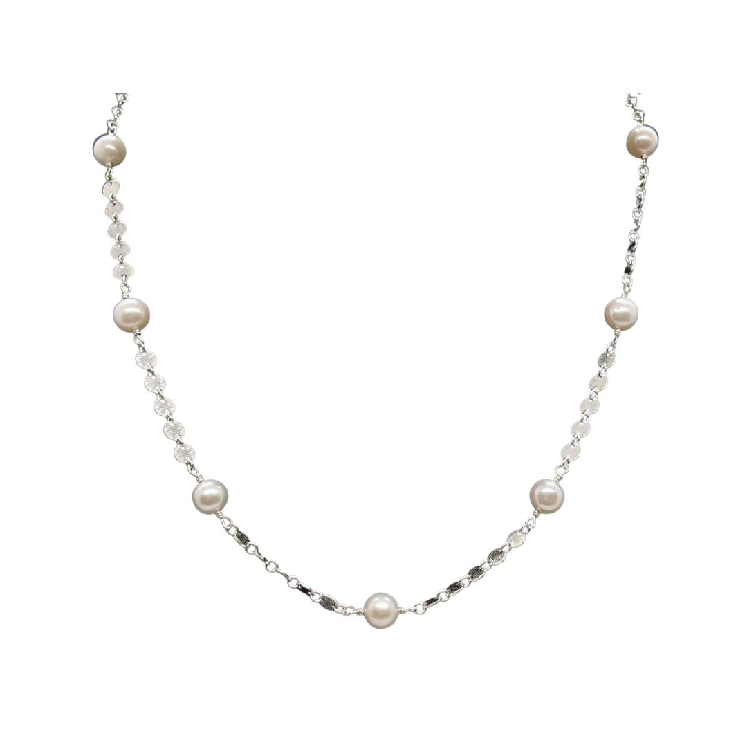 Pearl & Silver Disc Chain Necklace
