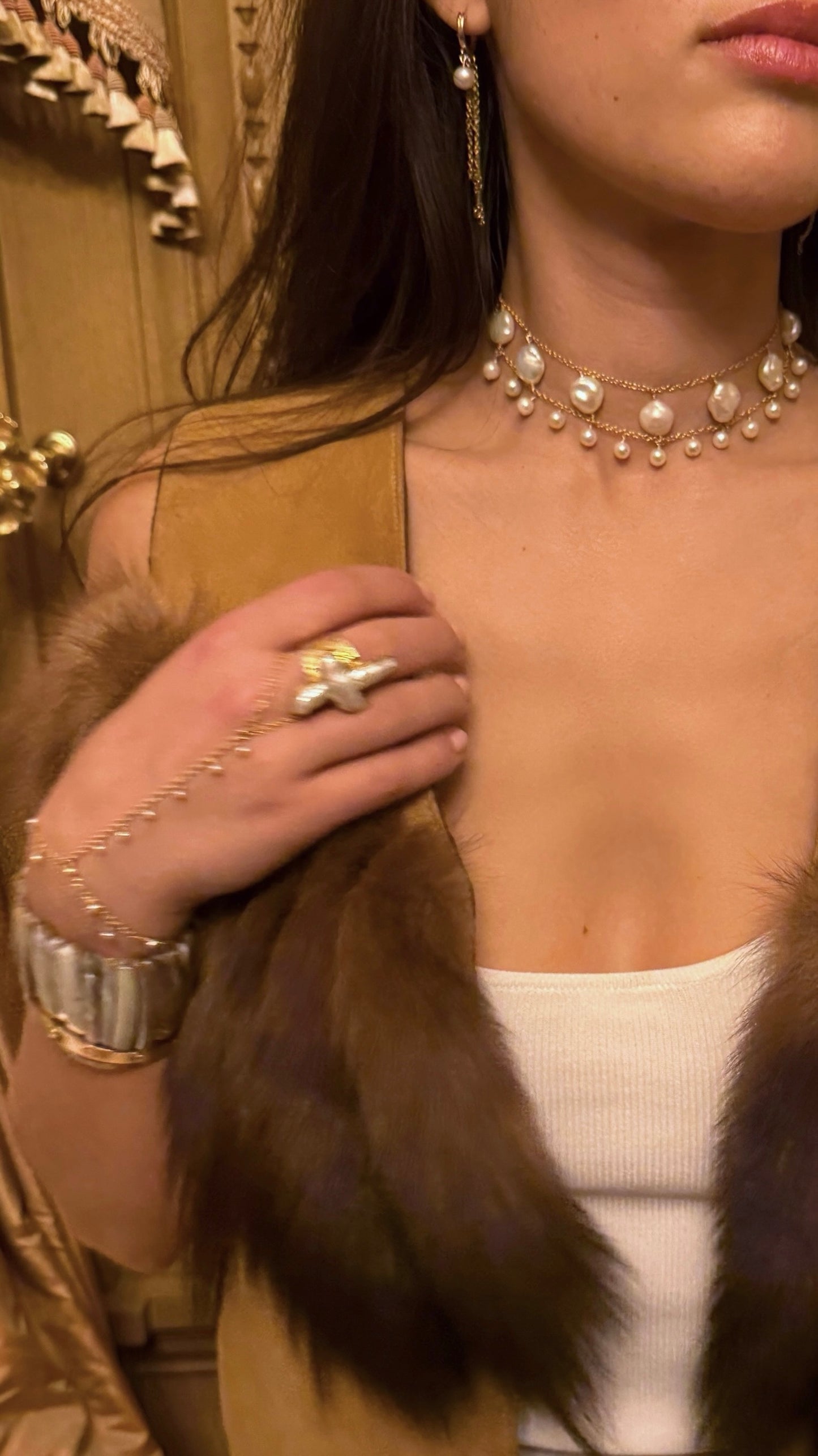 Gold Pearl Choker