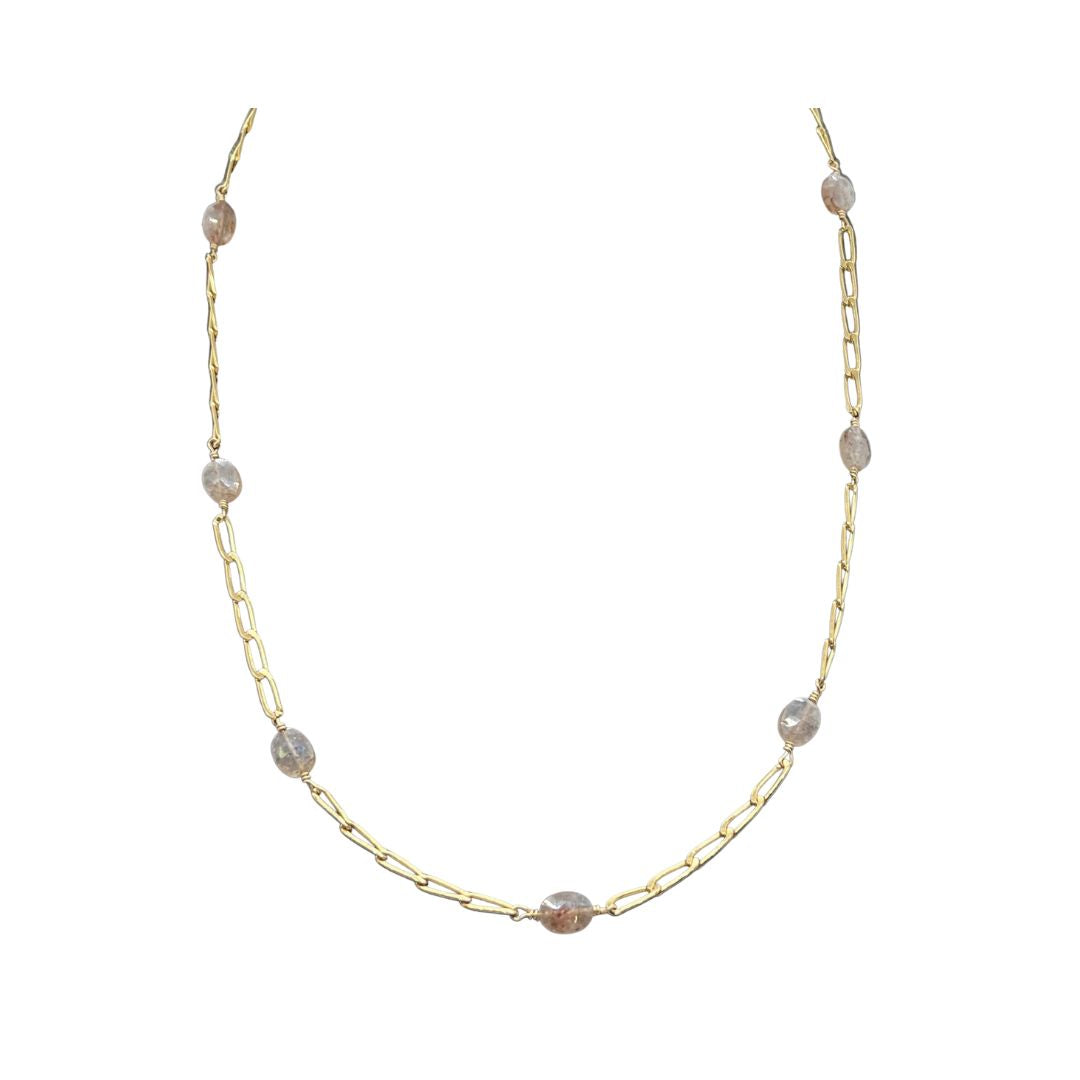 Pink Moonstone & Gold Necklace