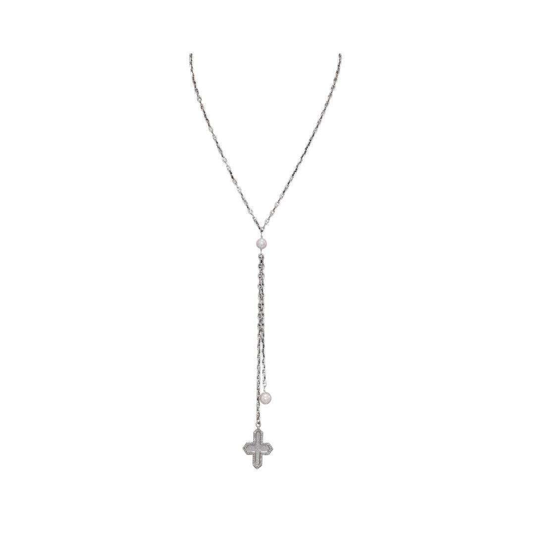 Diamond & Oxidized Silver Cross Necklace