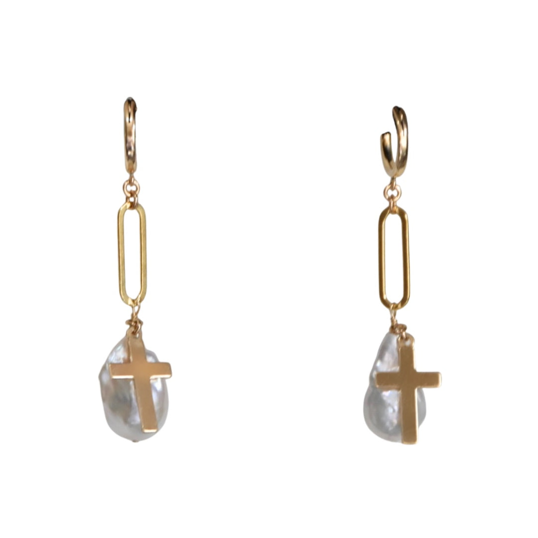 Link & Cross Baroque Pearl Earrings