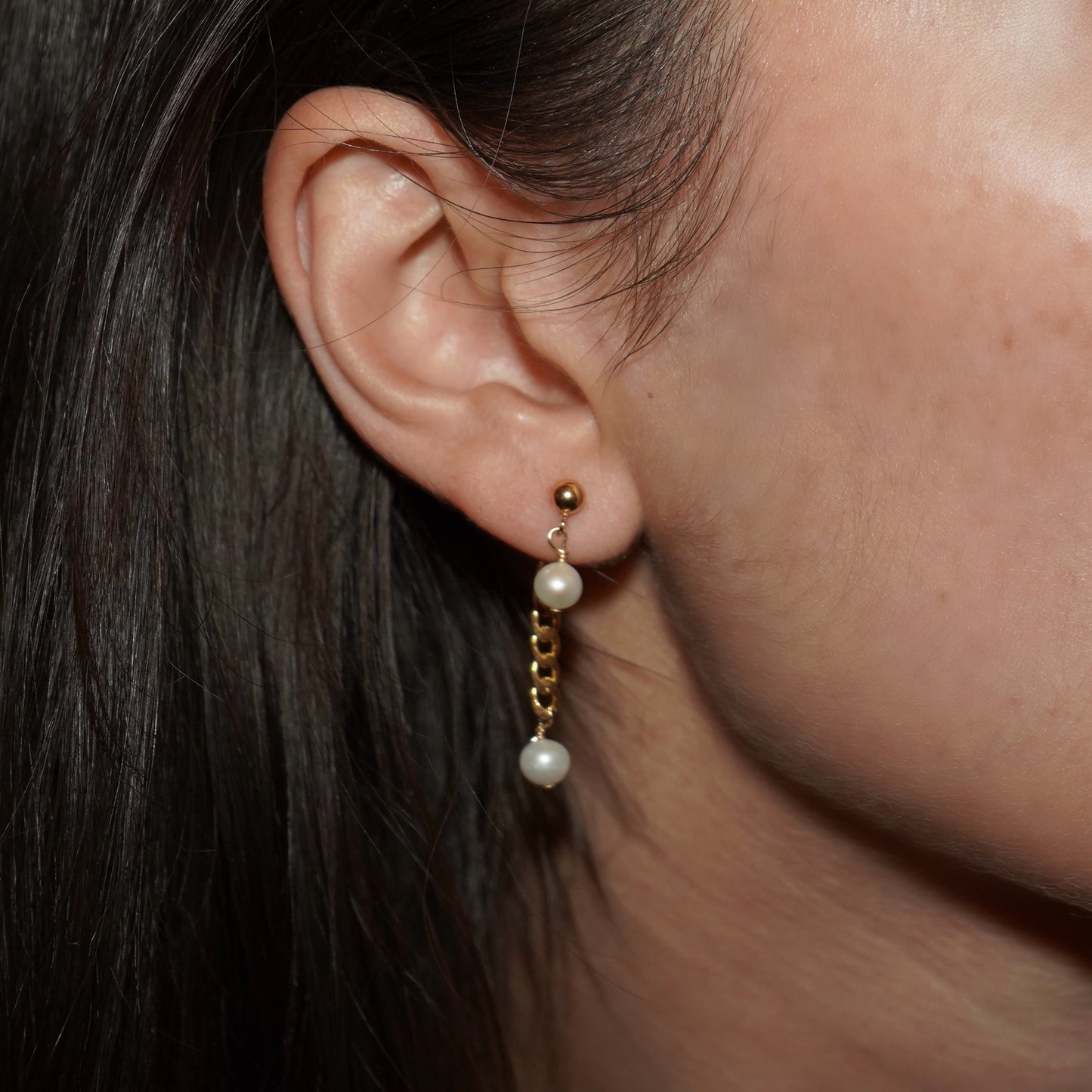 Double Dangle Gold Curb Chain Earrings