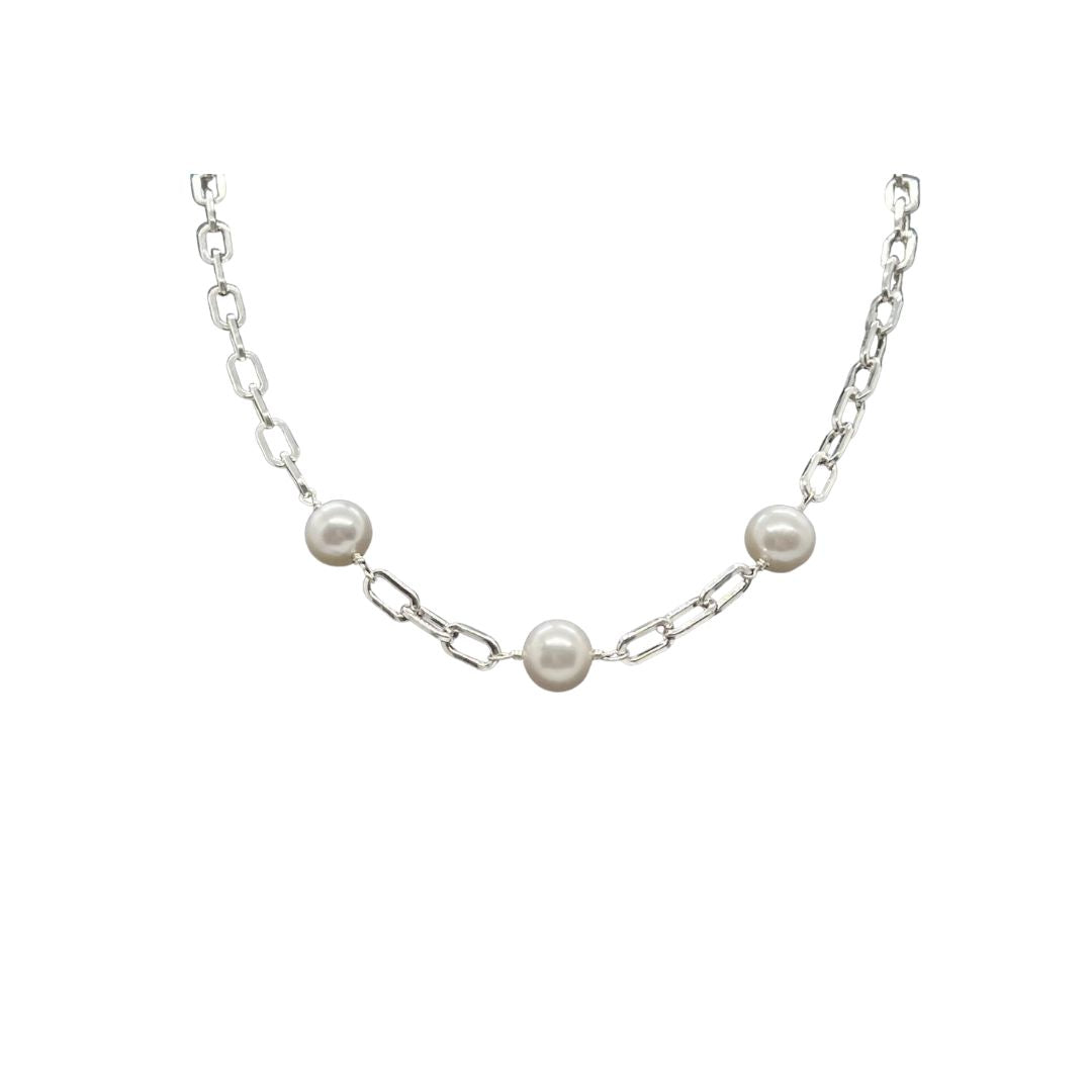 Triple Pearl Silver Necklace