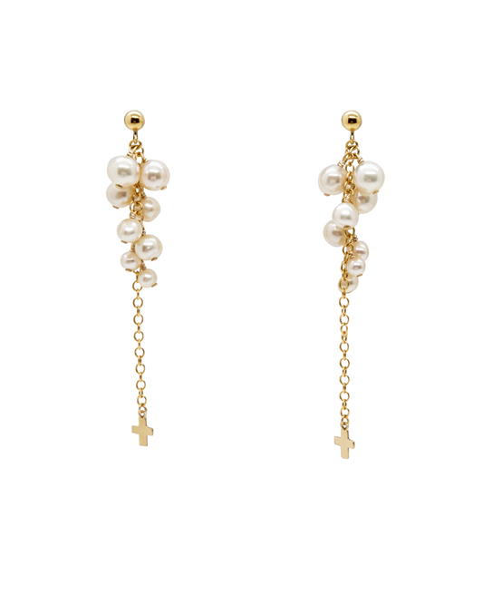 Pearl Cross Earrings