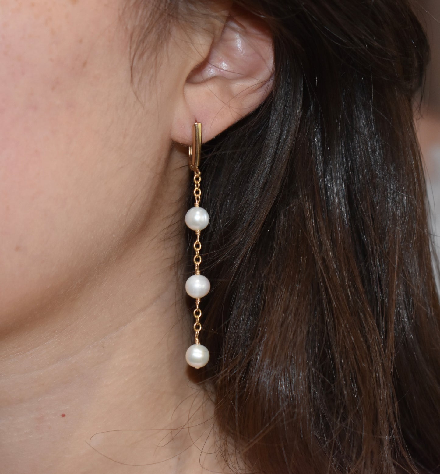 Triple Pearl Gold Earring