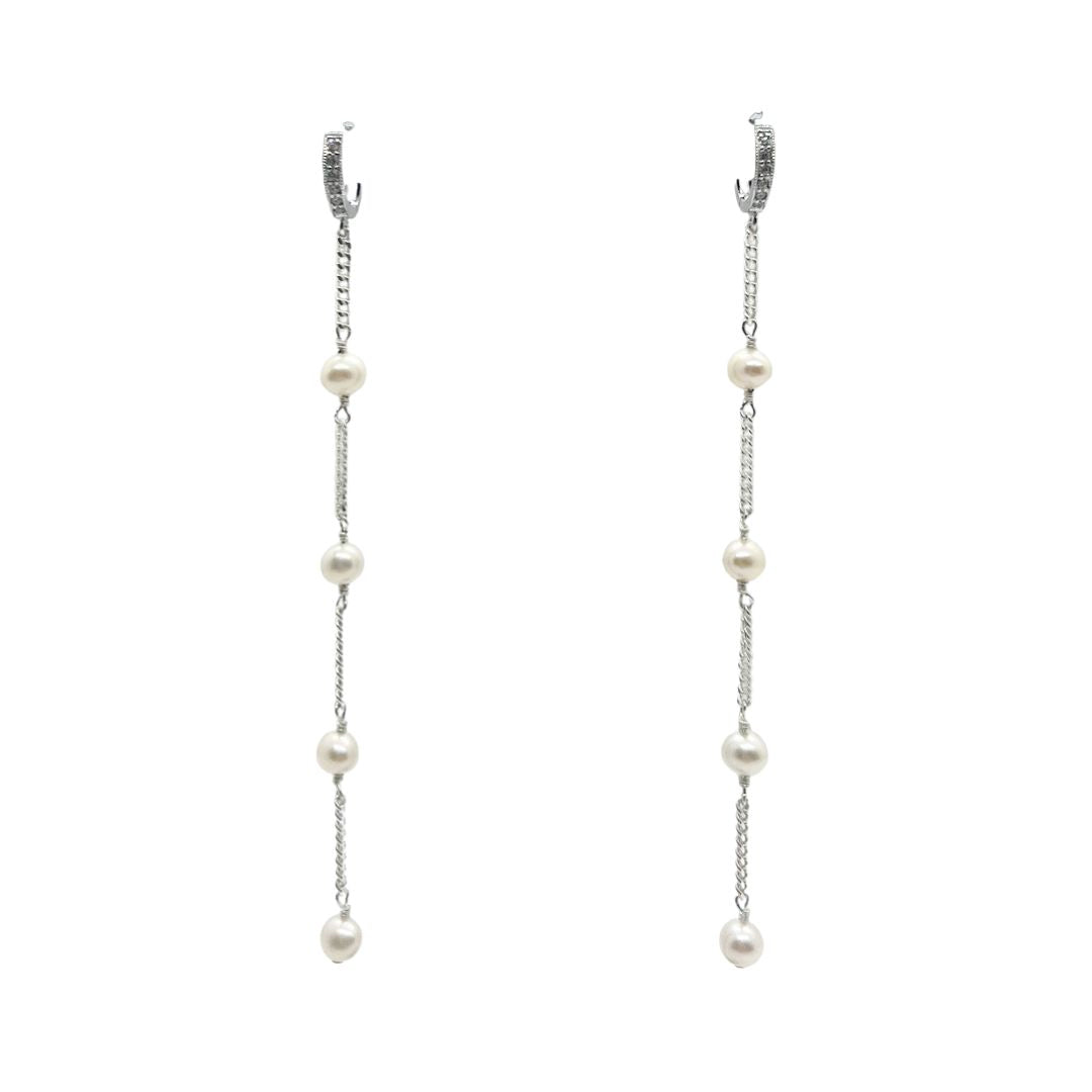 Long Pearl Earrings Silver