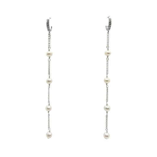 Long Pearl Earrings Silver