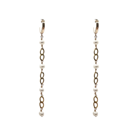 Gold & Pearl Long Earrings
