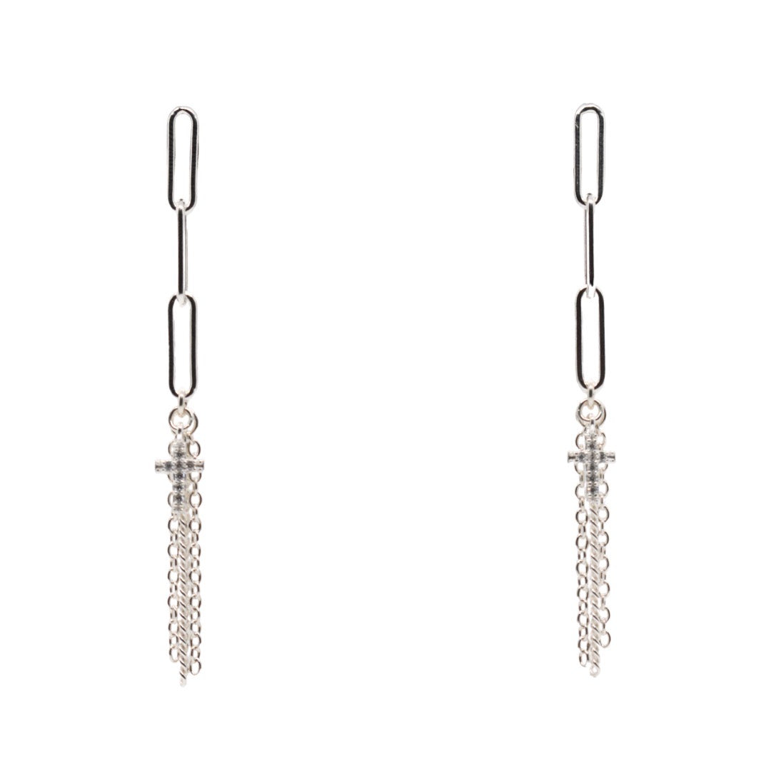 Long Modern Chain & Cross Earrings