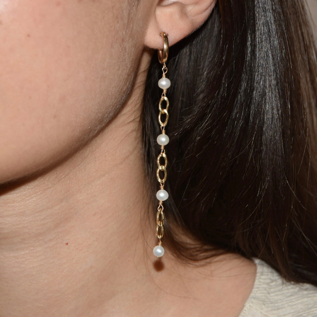 Gold & Pearl Long Earrings