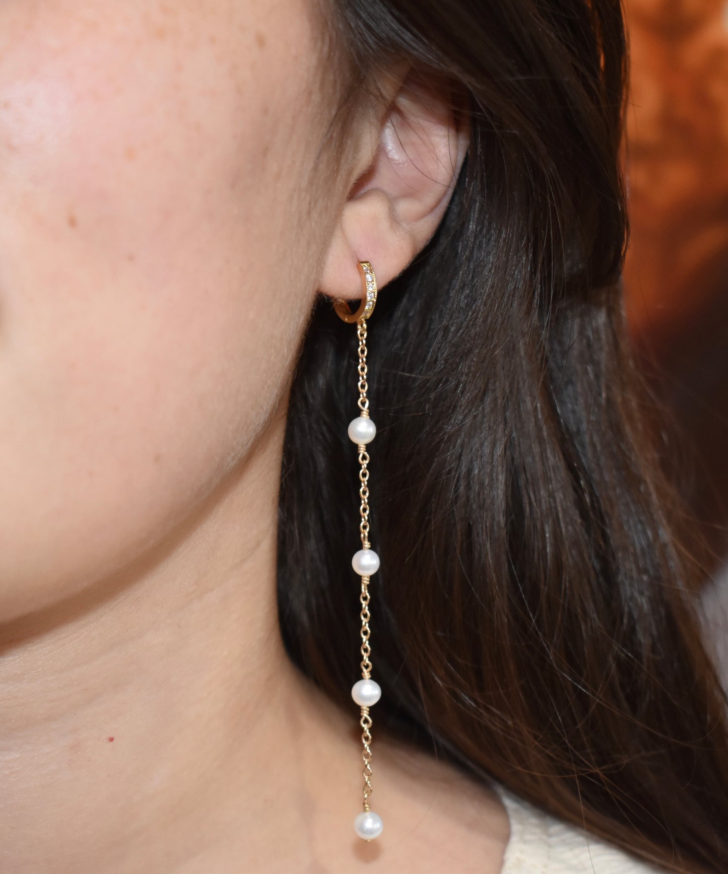 Long Pearl Earrings Gold