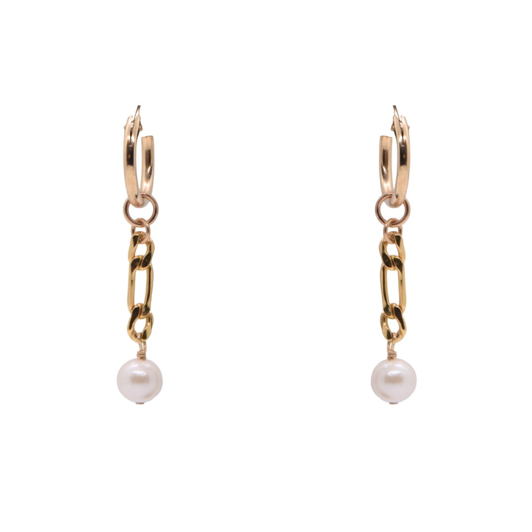 Pearl Hoop & Chain Earrings