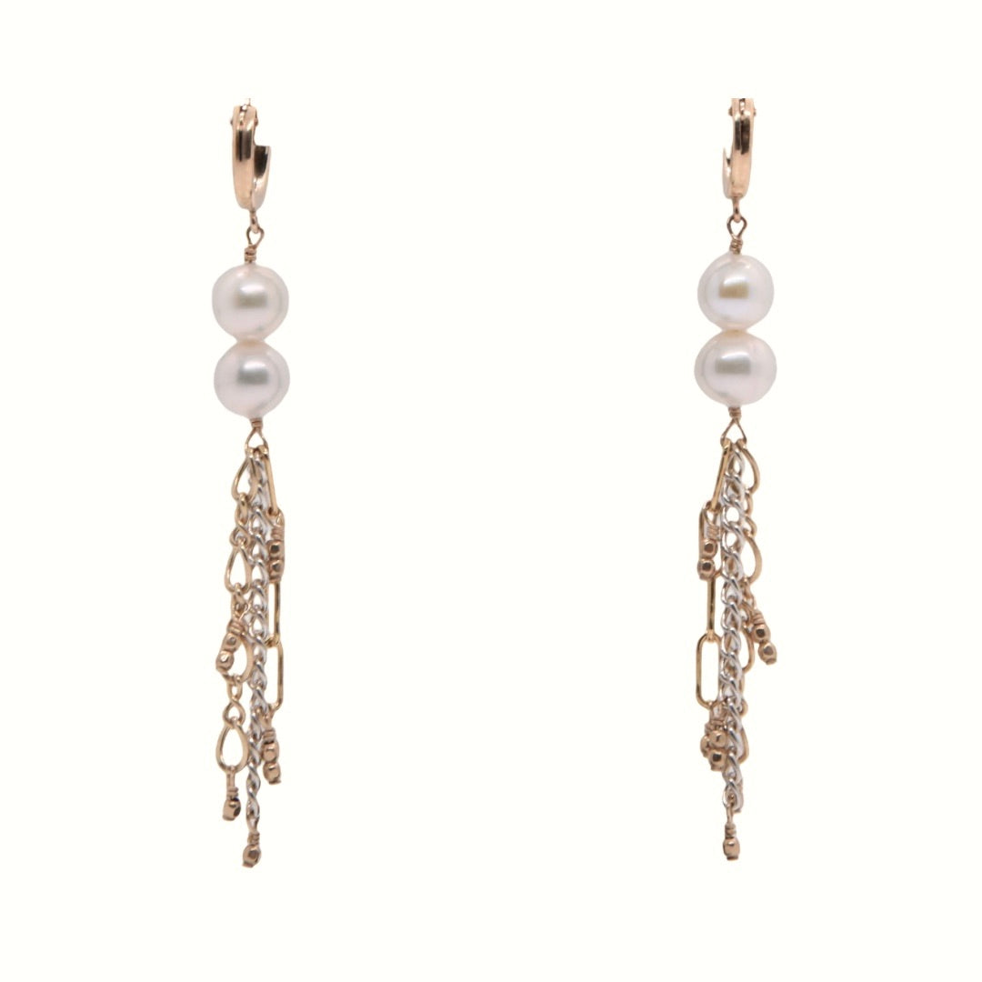 Double Pearl Chain Fringe Earrings