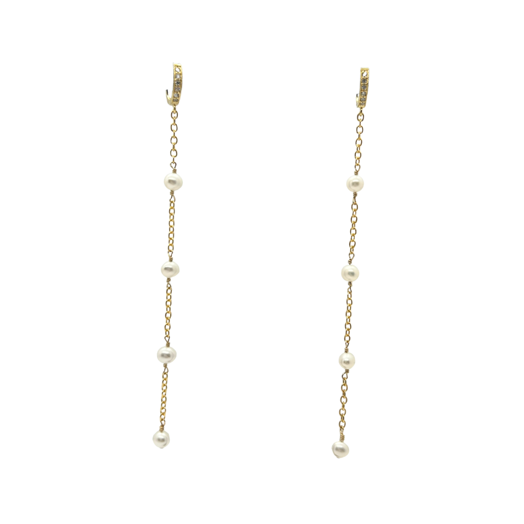 Long Pearl Earrings Gold