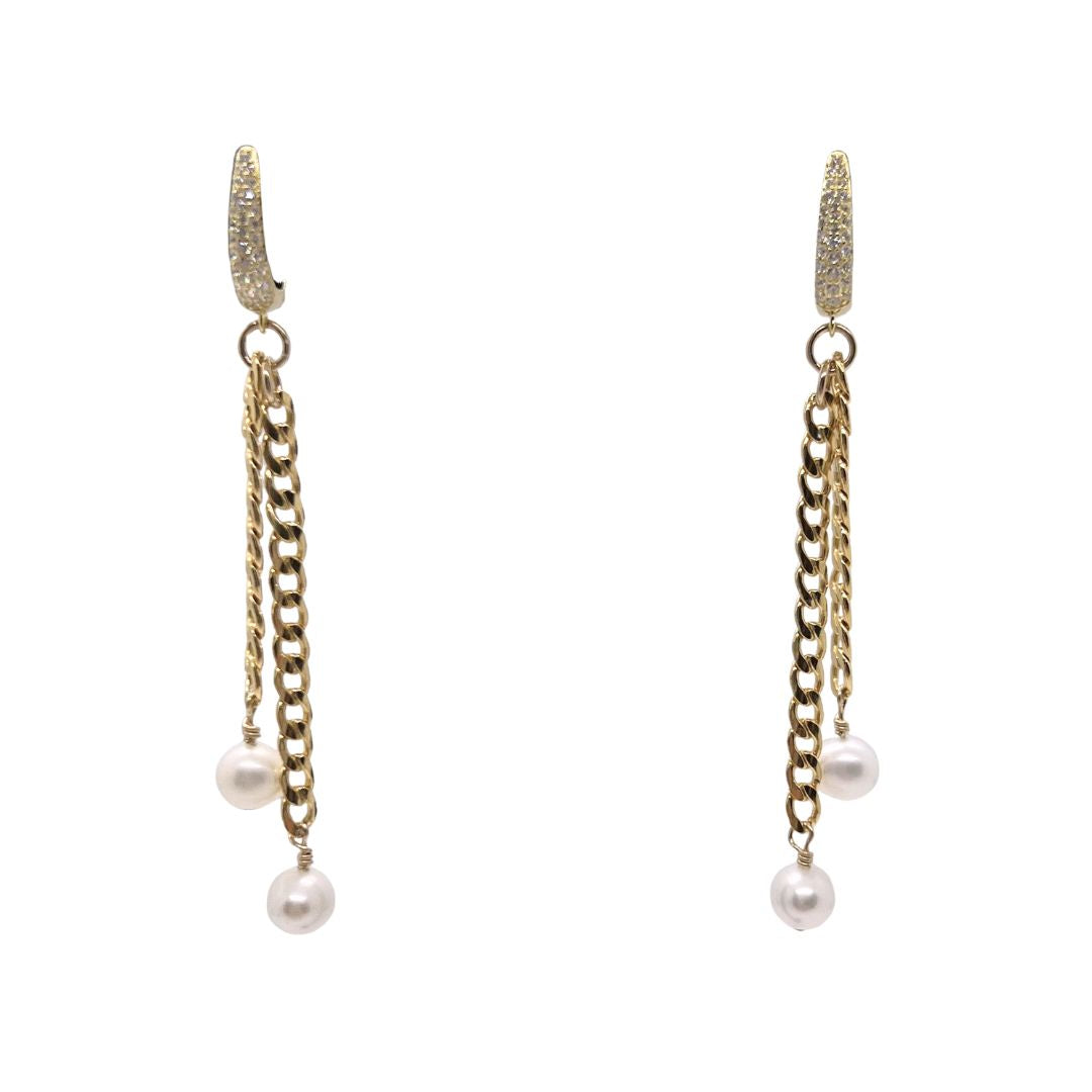 Pearl & Gold Chain Earrings