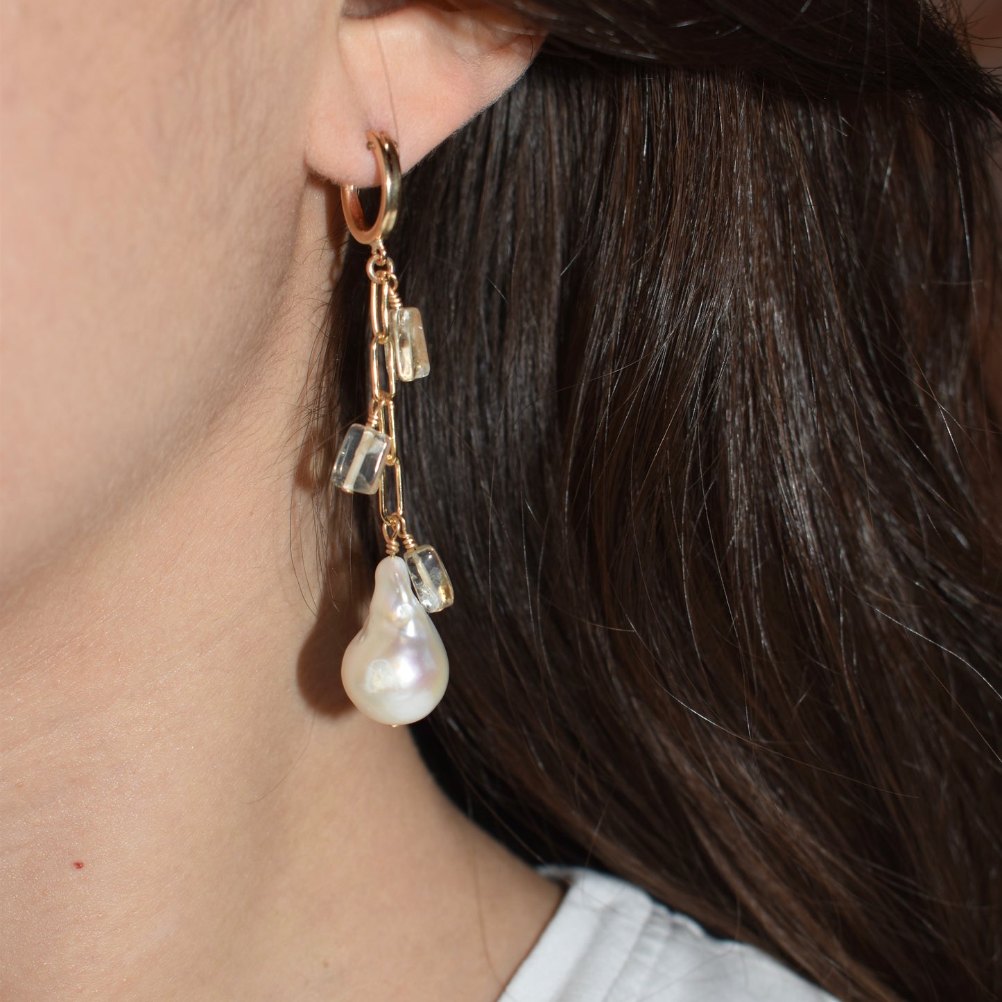 Citrine & Baroque Pearl Earrings