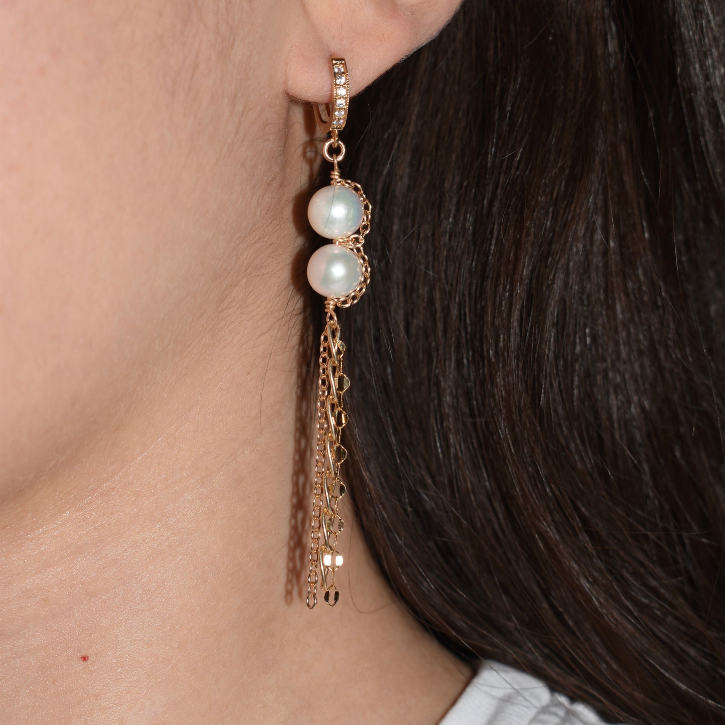 Chain Wrapped Pearl Earrings