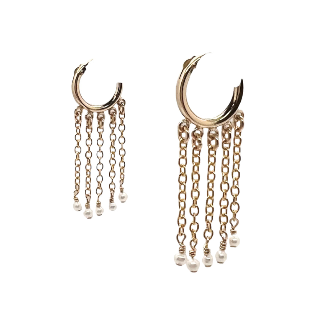 Five Chain Pearl Waterfall Earrings
