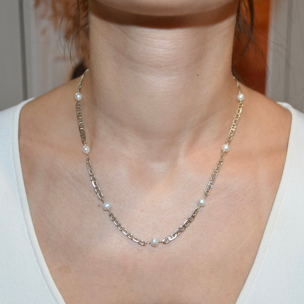 Anchor Chain & Pearl Necklace