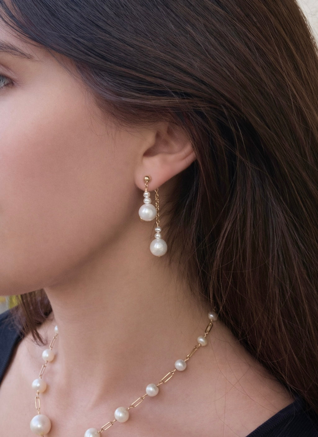 Pendientes dobles colgantes de perlas