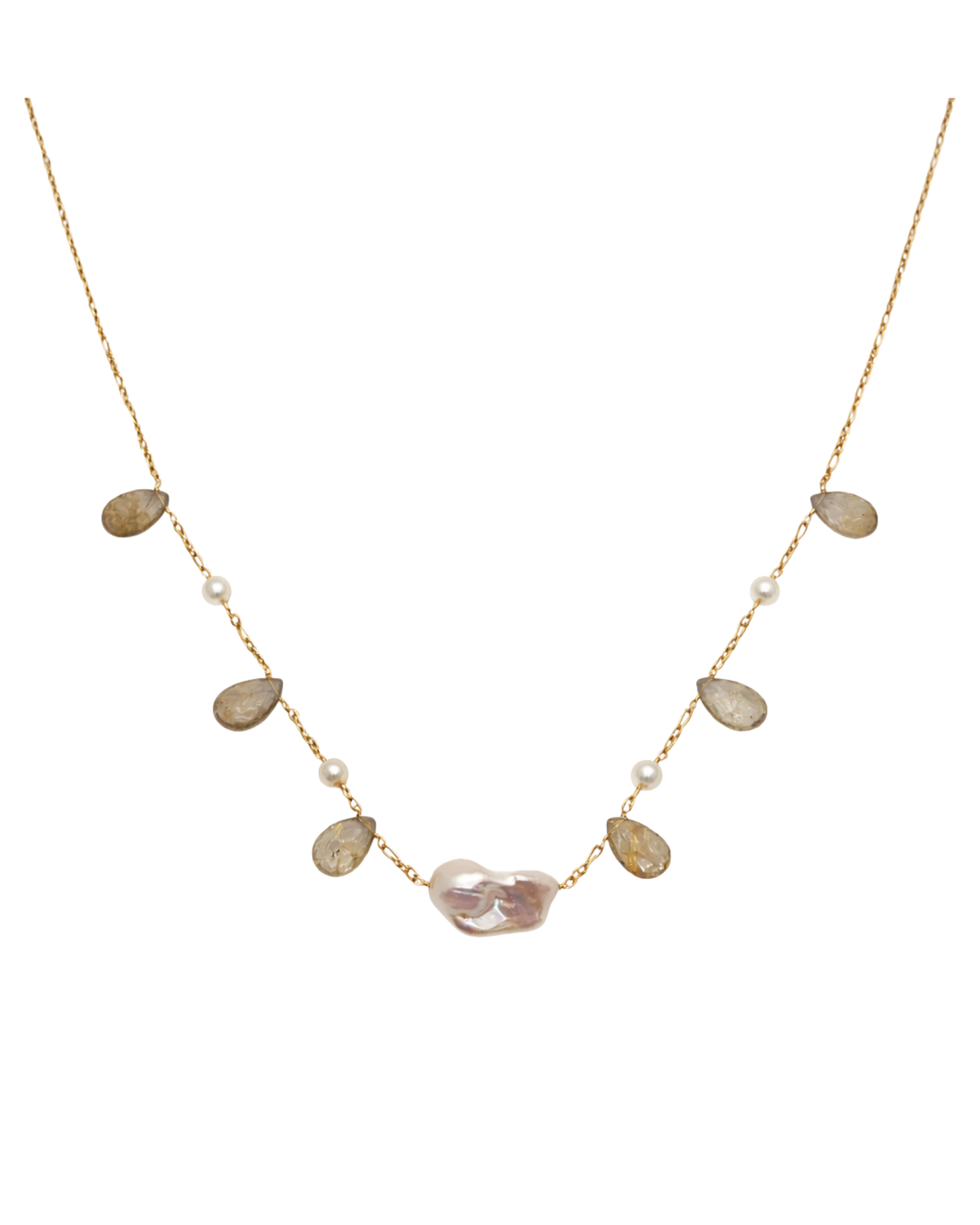 Collar de cuarzo rutilado y perlas barrocas