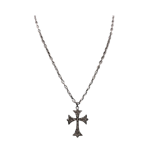 Diamond & Oxidized Silver Cross Necklace