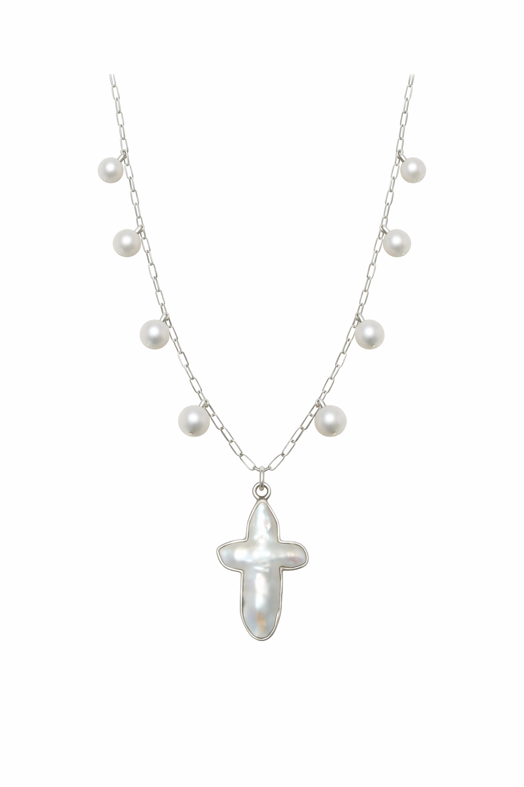 Collar de cruz con perlas