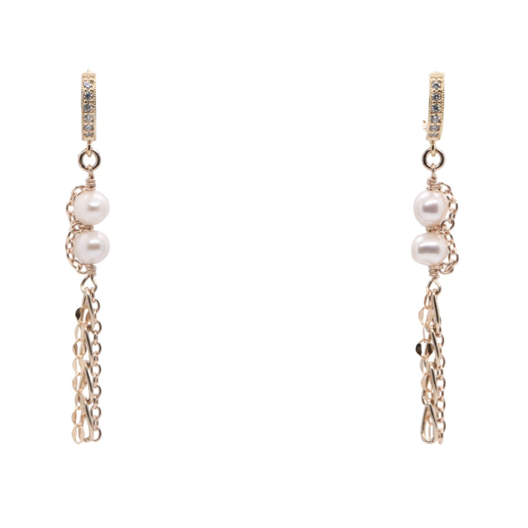 Petite Chain Wrapped Pearl Earrings