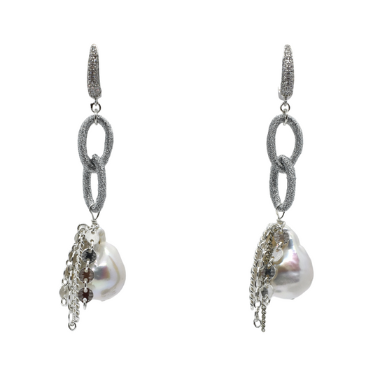 Baroque Pearl & Silk Chain Earrings