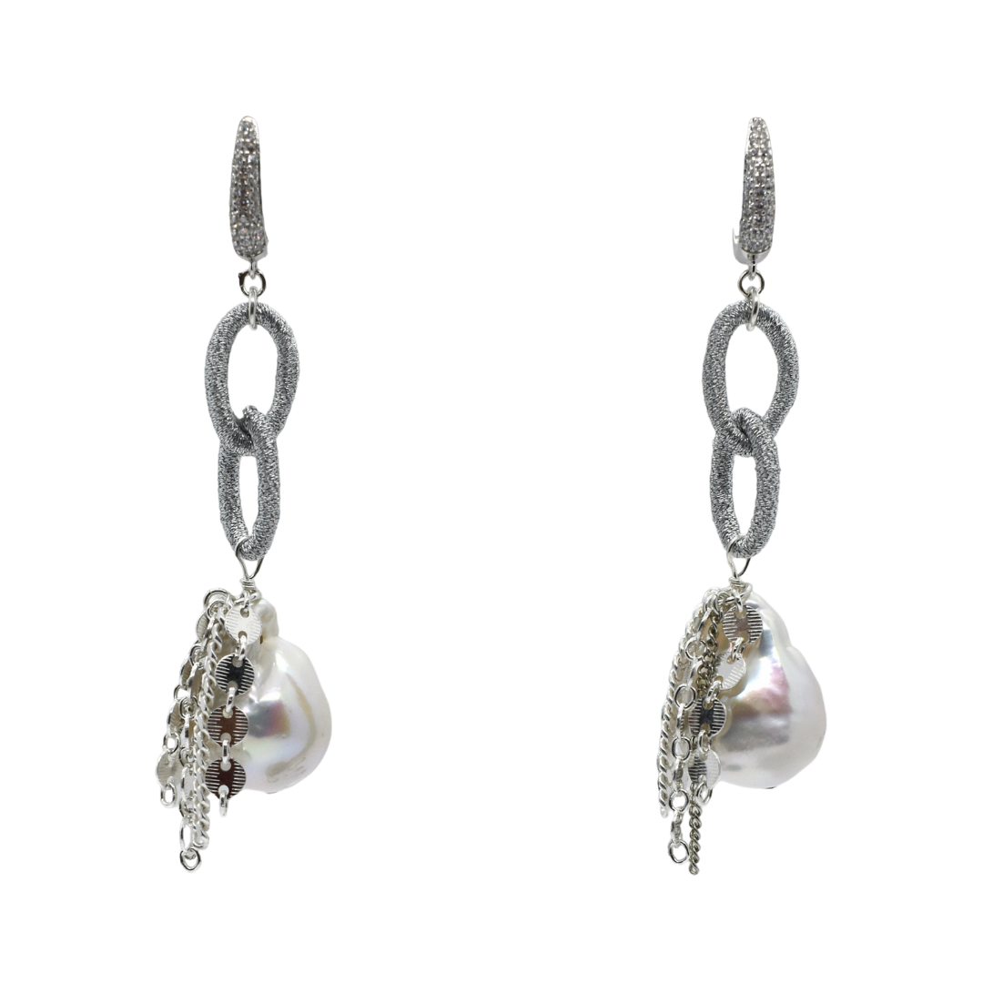Baroque Pearl & Silk Chain Earrings