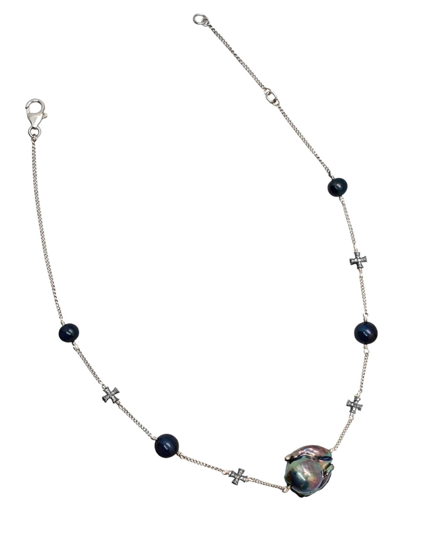 Collar de cruz de diamantes y perlas