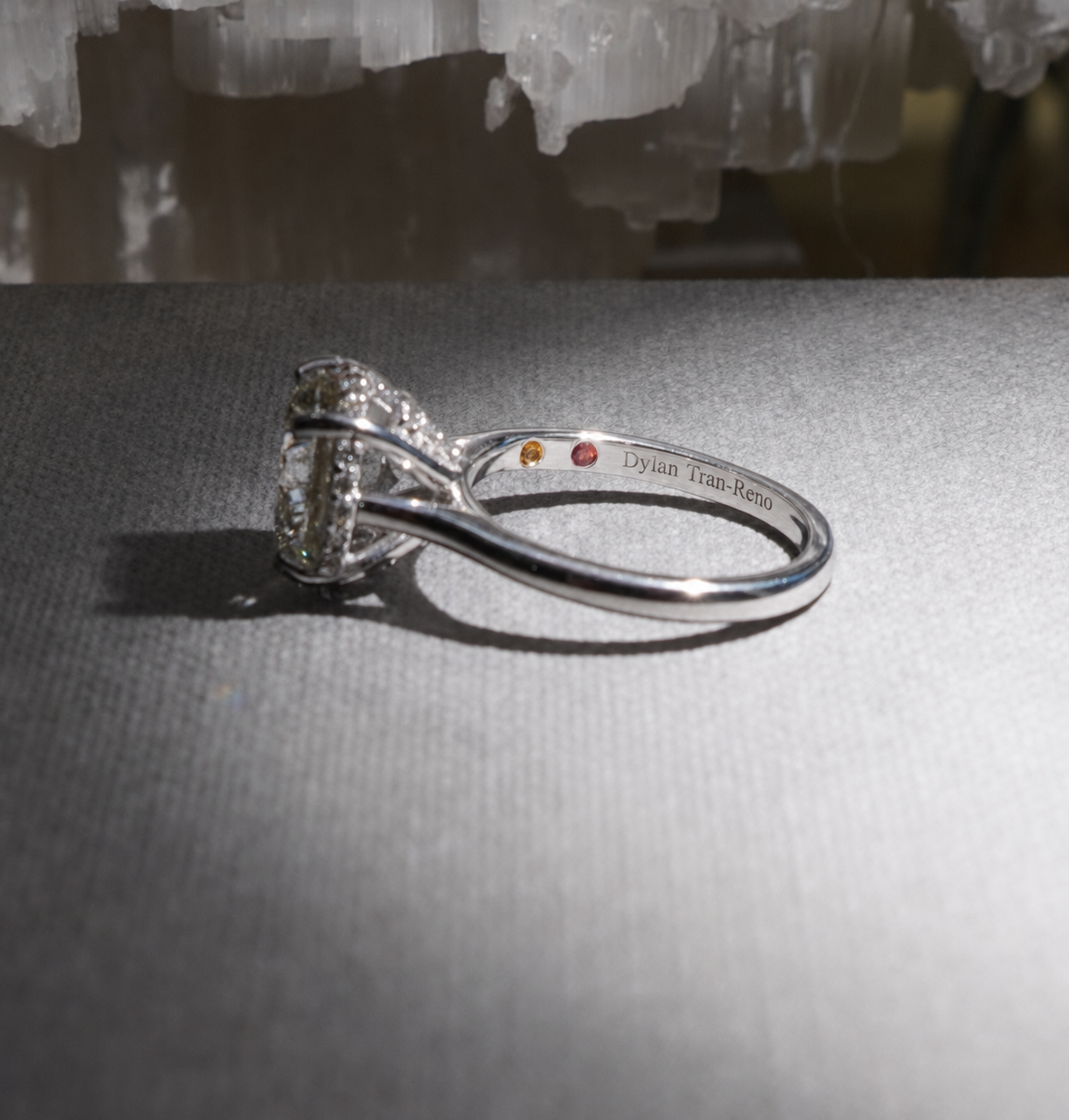 Engraved interior detail of JR and Dylan's custom engagement ring